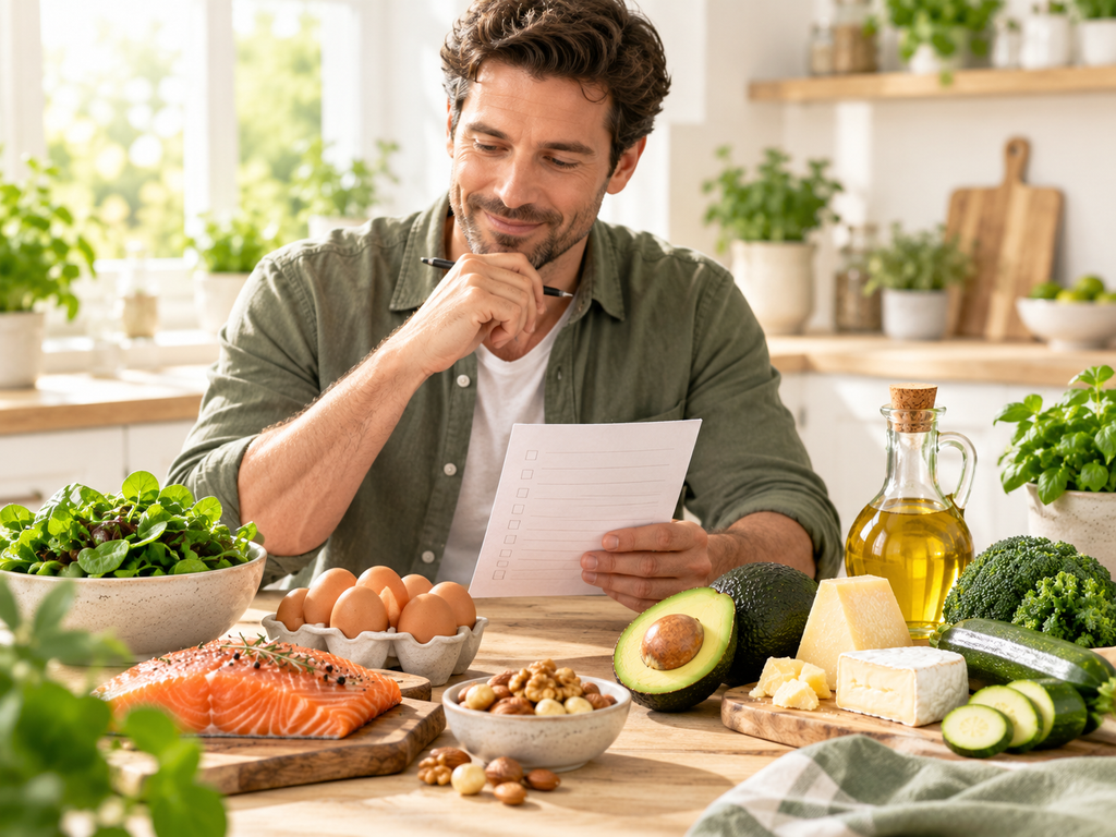 Keto Einkauf mit Einkaufsliste und passenden Lebensmitteln