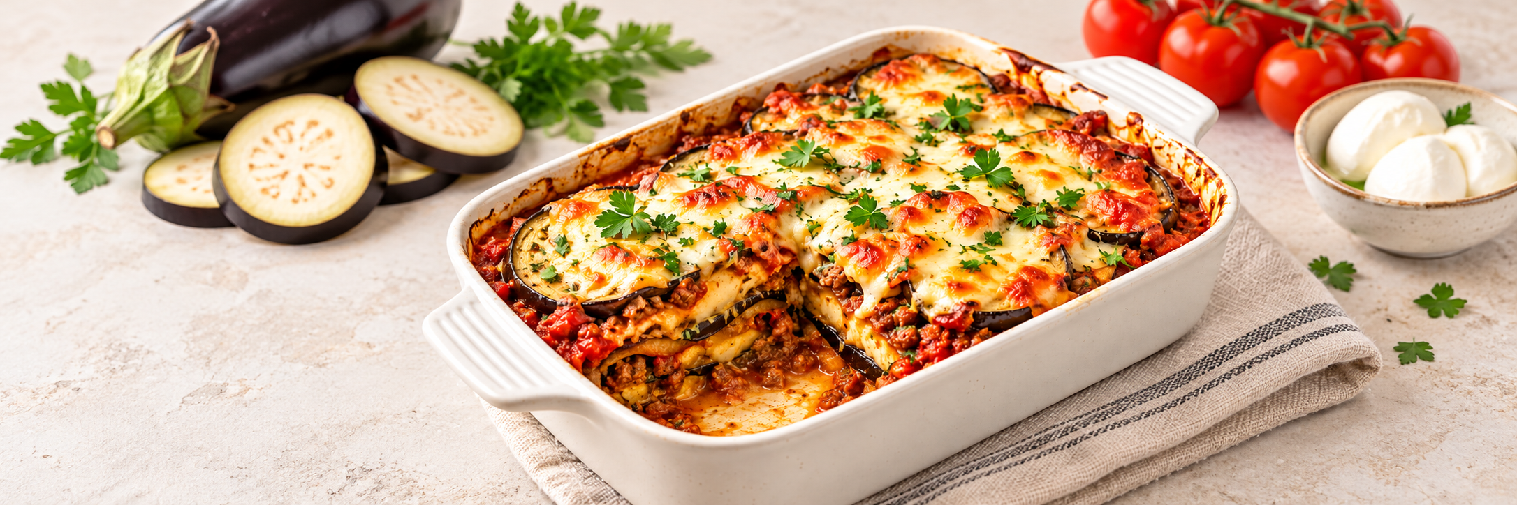 Auberginen-Lasagne mit Hackfleisch und Mozzarella