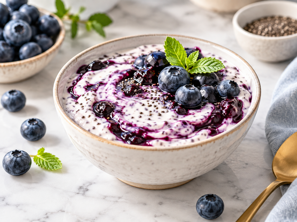 Chia-Joghurt-Creme mit Heidelbeerwirbel