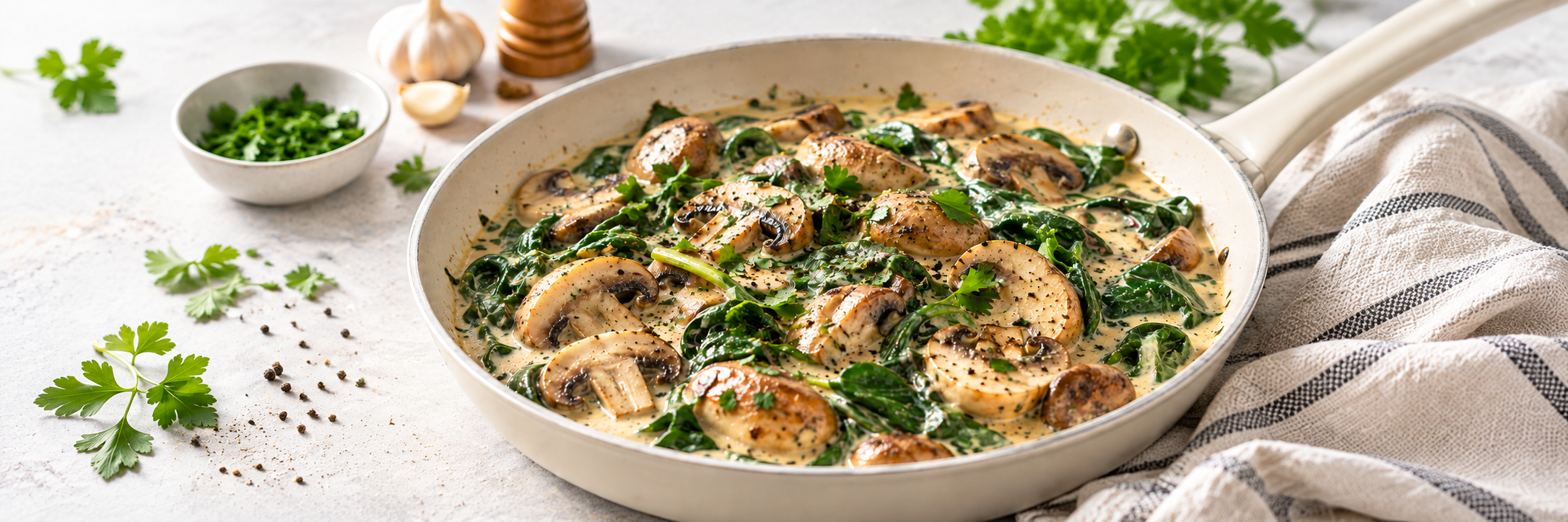 Cremige Champignon-Spinat-Pfanne