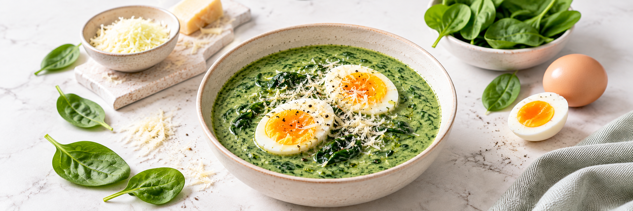 Cremige Spinat-Parmesan-Suppe mit Ei