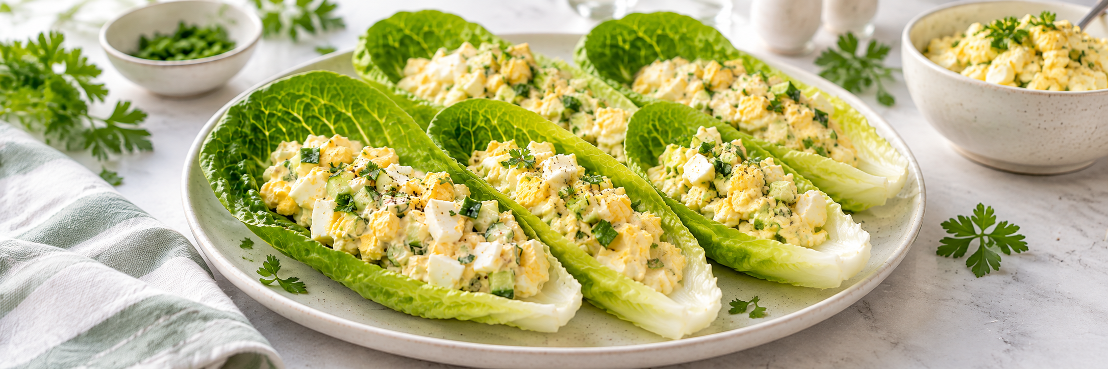 Ei-Salat-Schiffchen im Römersalat