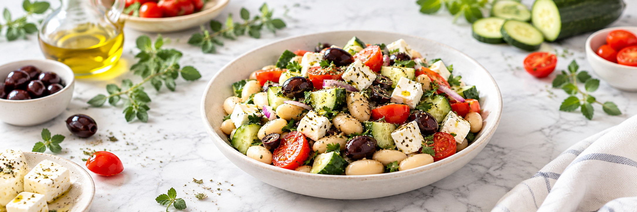 Griechischer Bohnensalat mit Feta & Oliven