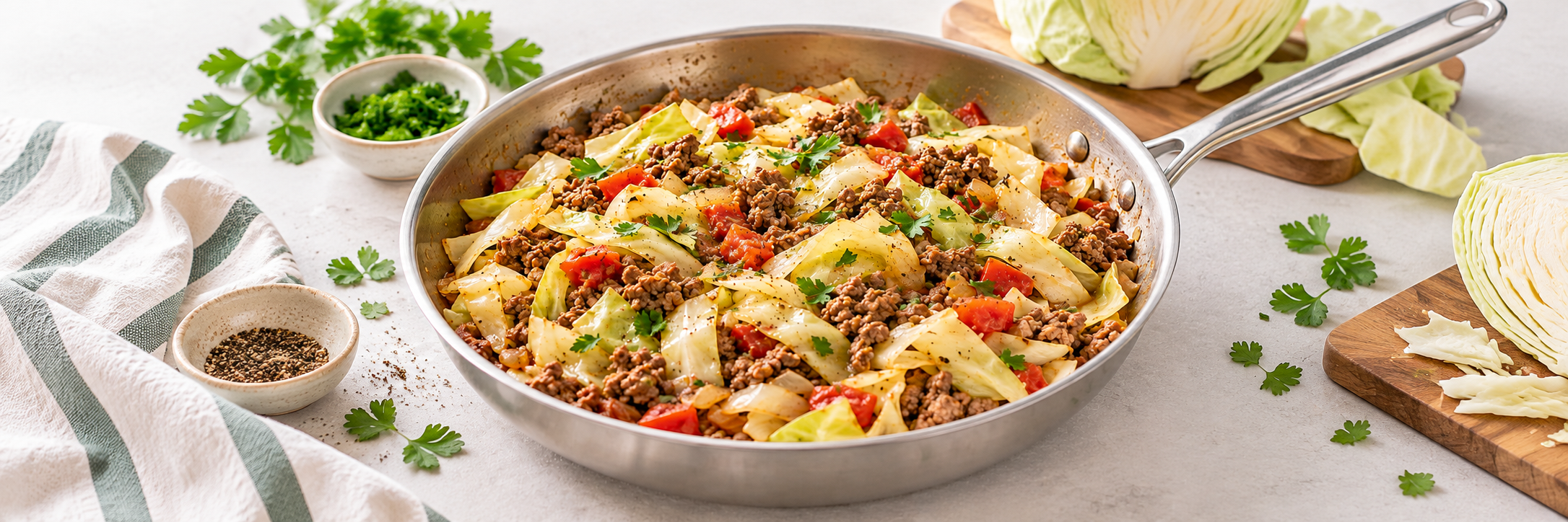 Herzhafte Weißkohl-Hack-Pfanne