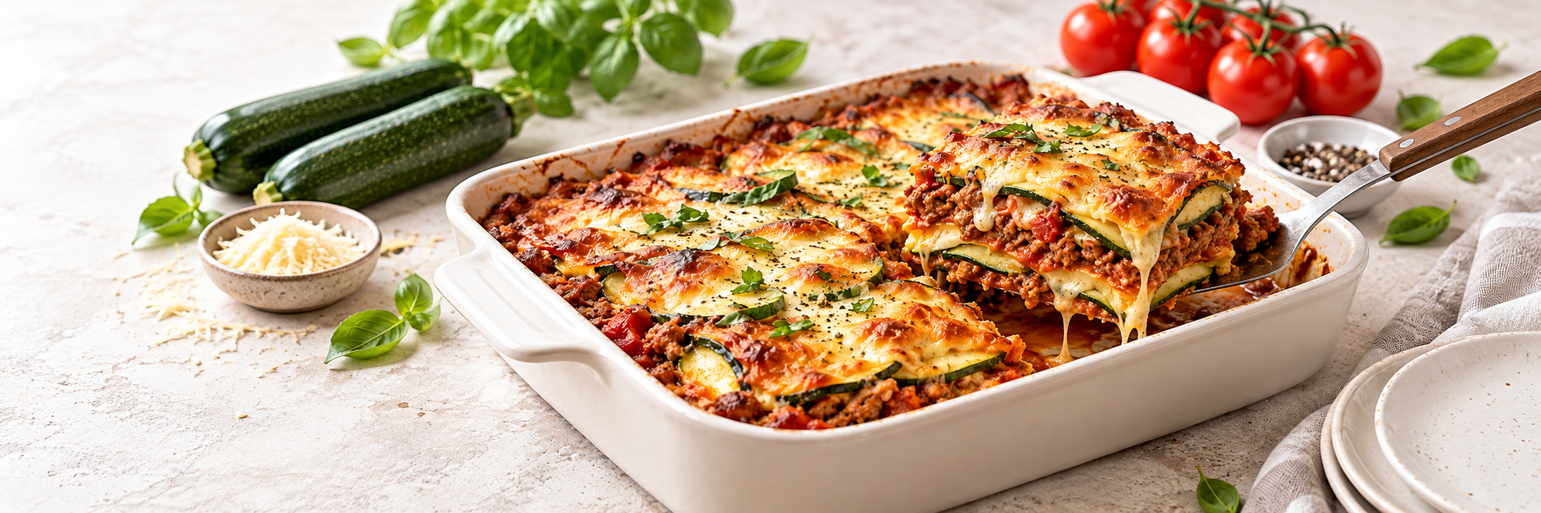 Keto-Zucchini-Lasagne mit Basilikum