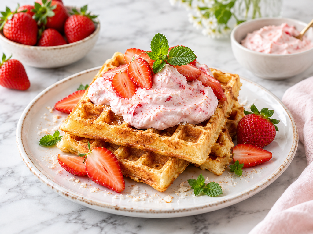 Kokosmehl-Waffeln mit Erdbeer-Mascarpone