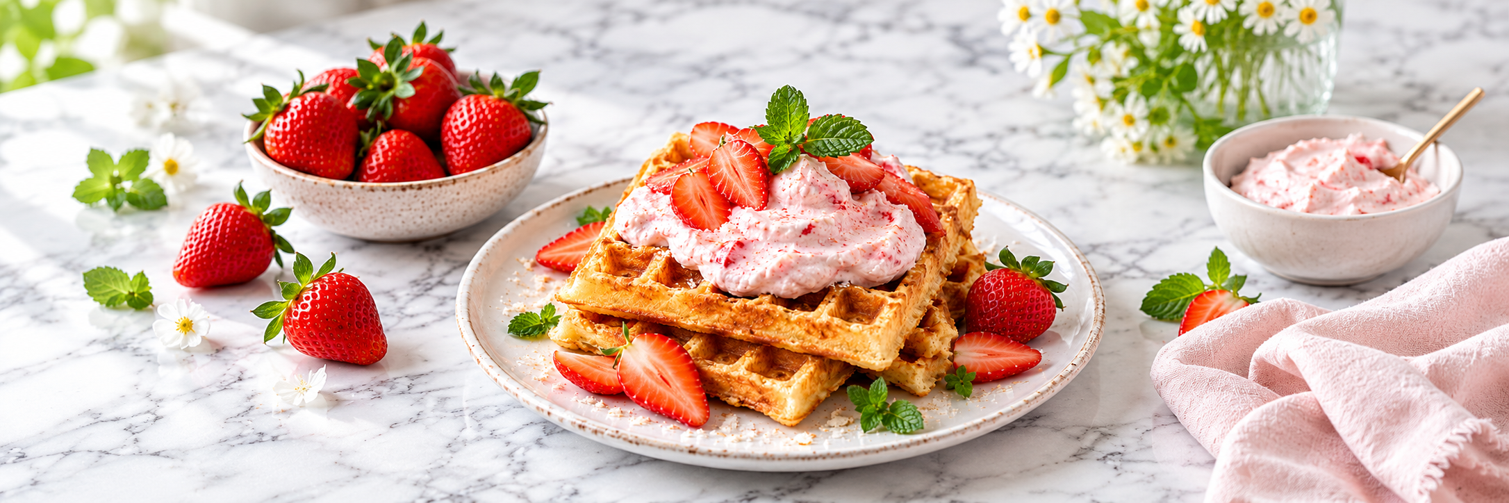 Kokosmehl-Waffeln mit Erdbeer-Mascarpone