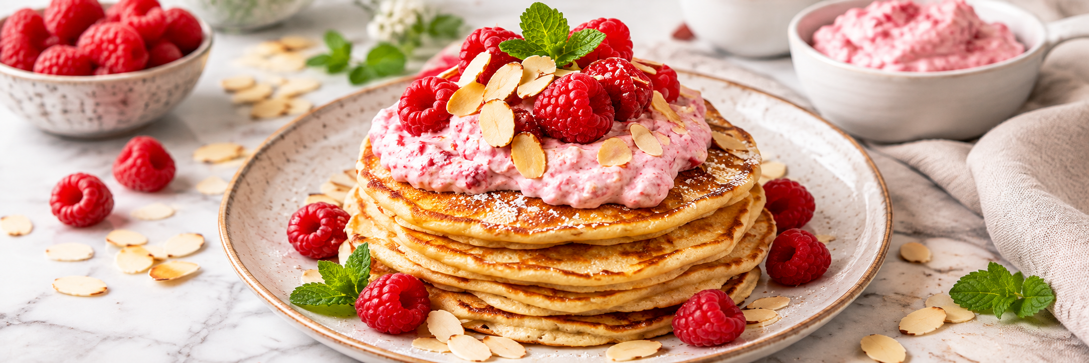 Mandel-Pfannkuchen mit Himbeer-Frischkäse