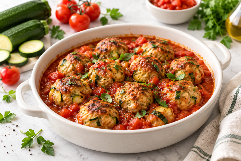 Puten-Zucchini-Bällchen in Tomatensauce