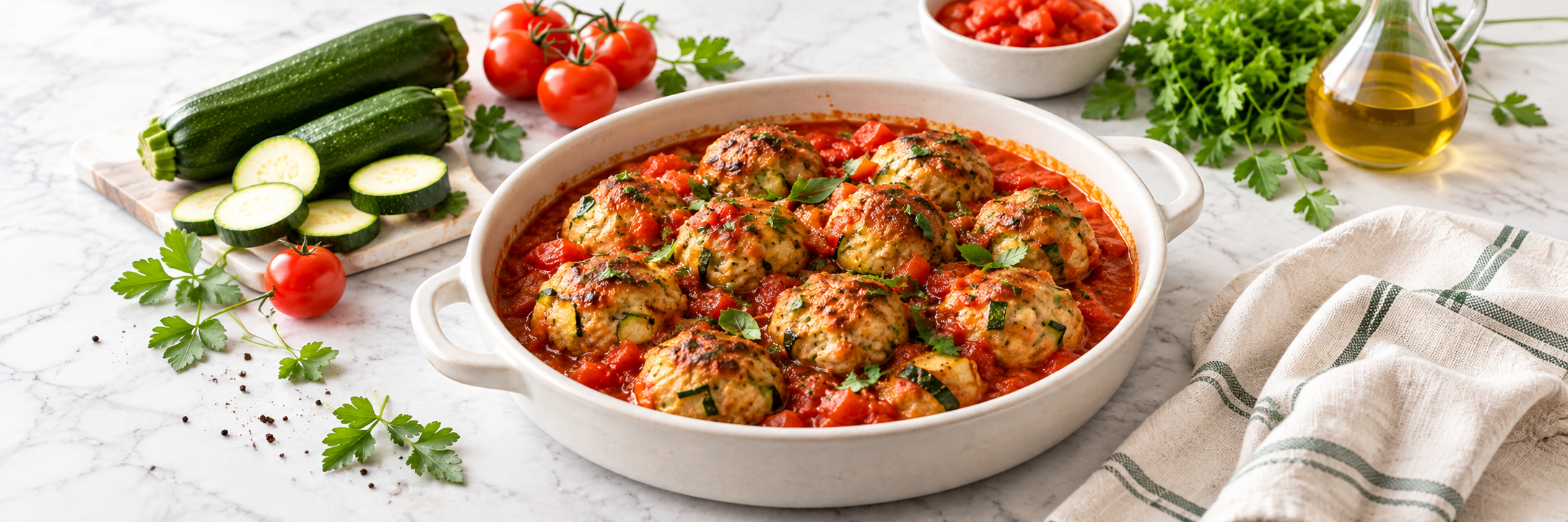 Puten-Zucchini-Bällchen in Tomatensauce