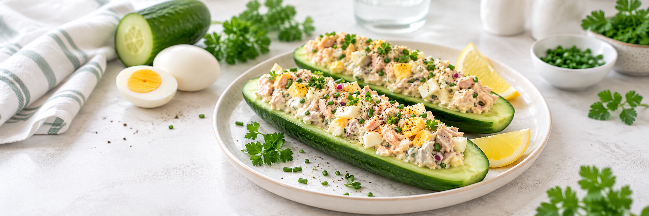 Thunfisch-Eier-Salat im Gurkenboot